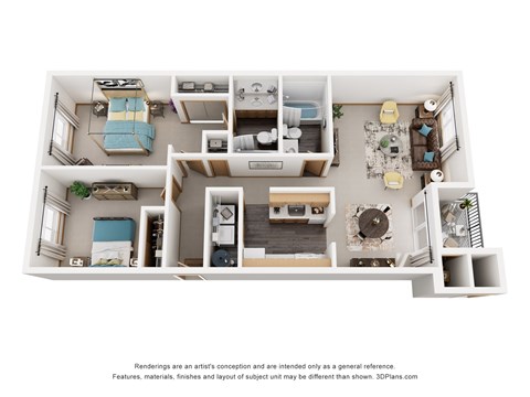 Floor plan for 2 beds, 2 baths, 1010 sqft